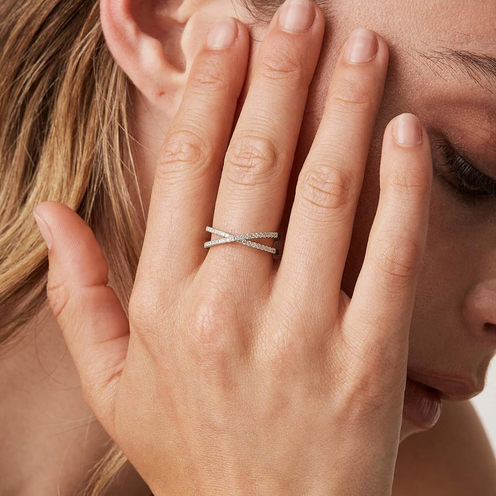 Silver-Tone Cubic Zirconia Criss-Cross Ring — Size 7