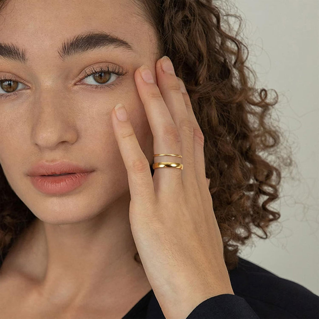 Gold-Tone Minimalist Stacking Rings — Three-Piece Set, Size 5