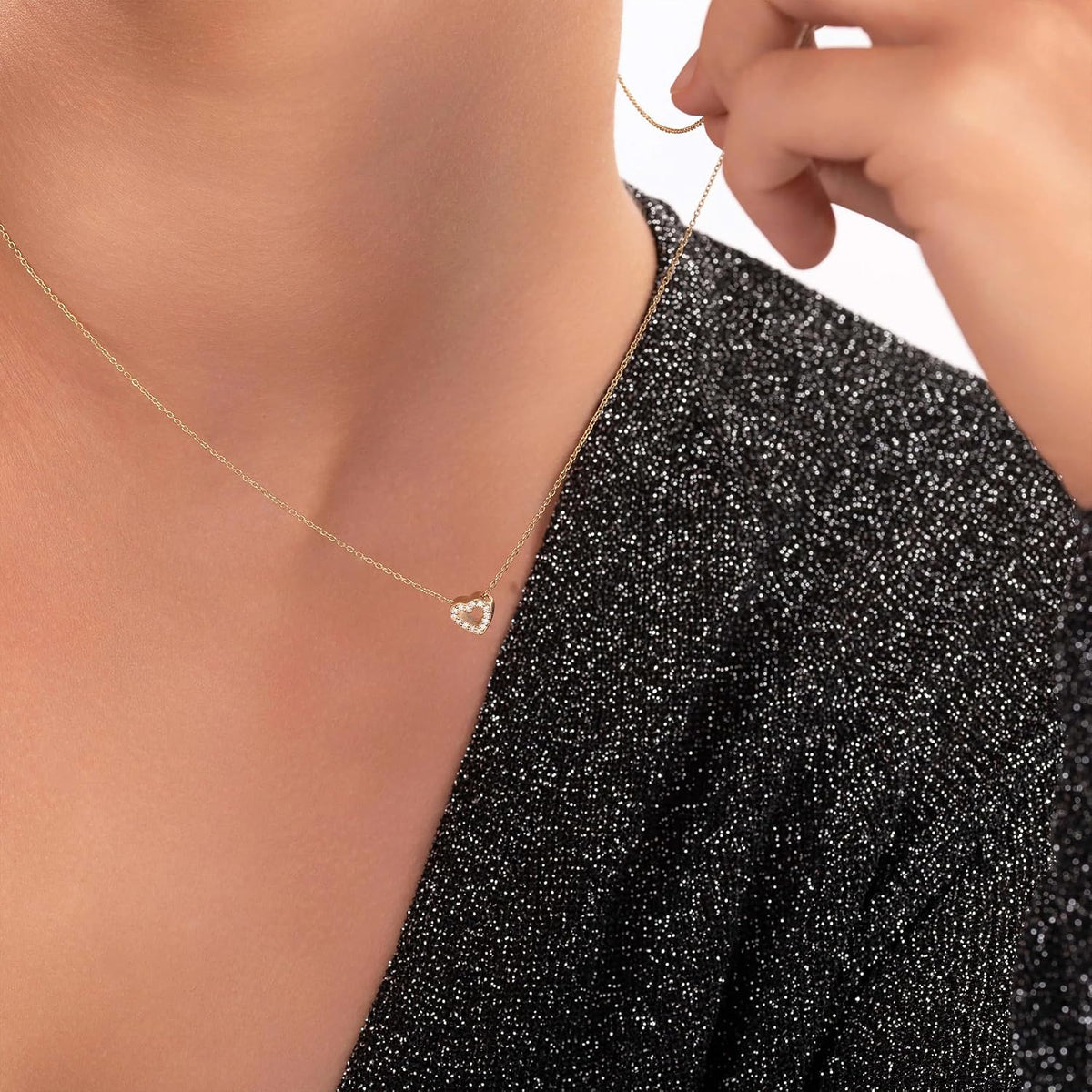 Gold-Tone Sparkling Heart Pendant Necklace