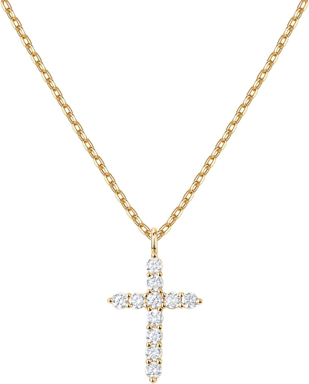 Gold-Tone Cubic Zirconia Cross Pendant Necklace