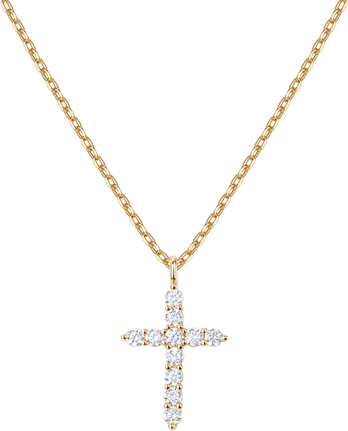 Gold-Tone Cubic Zirconia Cross Pendant Necklace