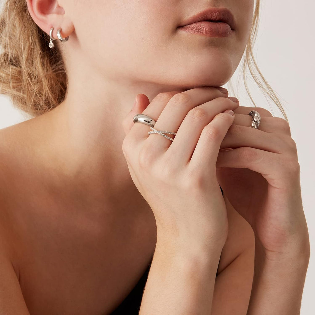 Silver-Tone Cubic Zirconia Criss-Cross Ring — Size 7
