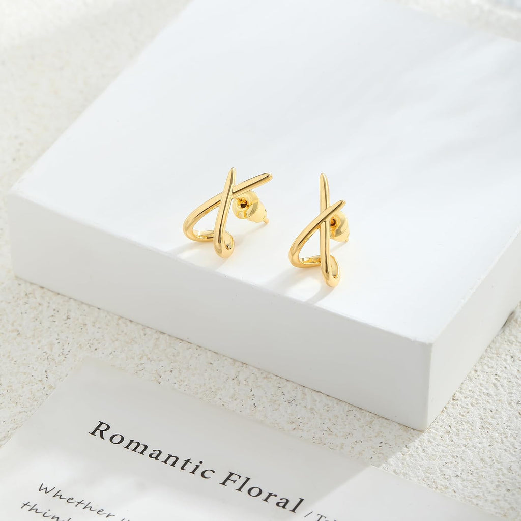 Gold-Tone Crossed Stud Earrings