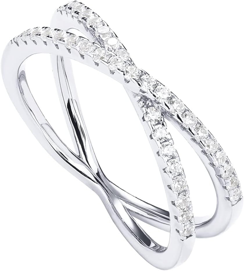 Silver-Tone Cubic Zirconia Criss-Cross Ring — Size 7