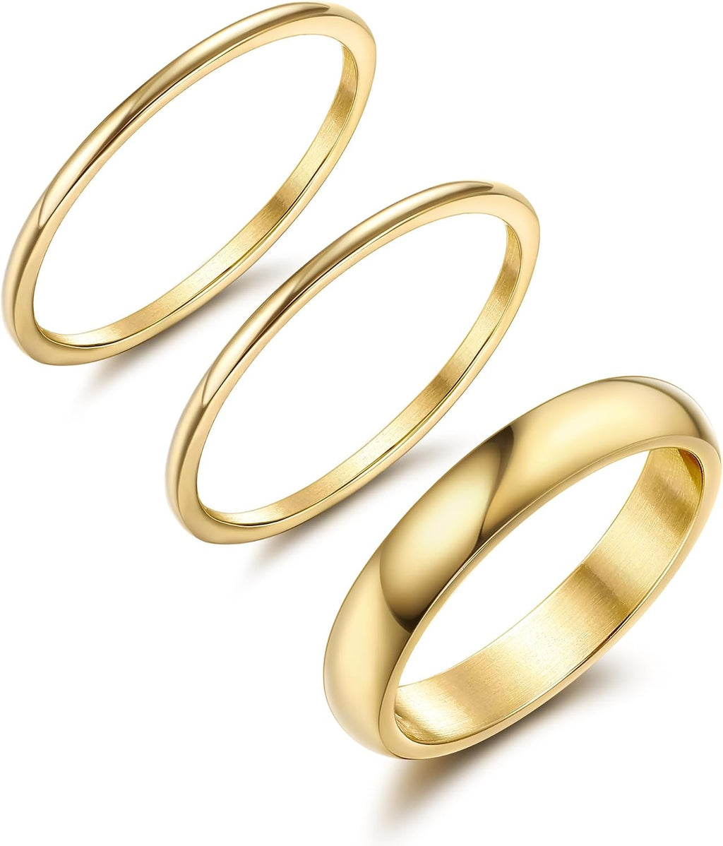 Gold-Tone Minimalist Stacking Rings — Three-Piece Set, Size 5