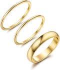 Gold-Tone Minimalist Stacking Rings — Three-Piece Set, Size 5